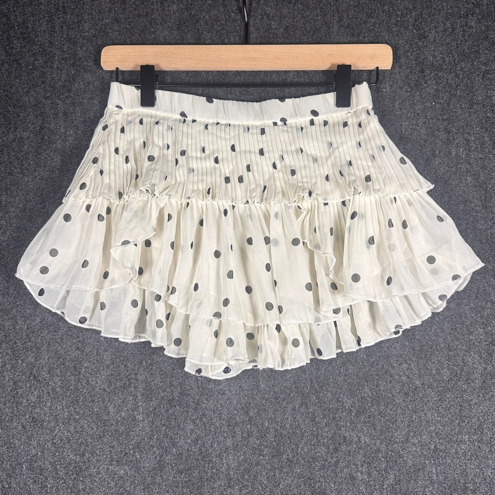 Zara Polka Dot Pleated Ruffle Mini Skort Cream Black Coquette Cottagecore Size S